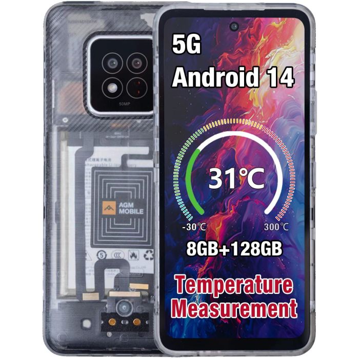 AGM X6 Phantom Rugged Smartphone 8GB RAM 128GB Almacenamiento 50MP Cámara Android 14 Transparente IP68 IP69K