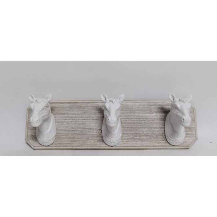 DKD Home Decor Perchero de Pared Estilo Cottage con Caballos, de MDF y Resina, Blanco y Marrón, 38x11x9 cm (Ancho x Alto x Fondo), Pack 2 Unidades