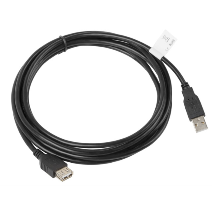Lanberg Cable Alargador USB 2.0 Macho - Hembra, 3 Metros, Conectores Chapados en Oro, Velocidad 480 Mbit/s