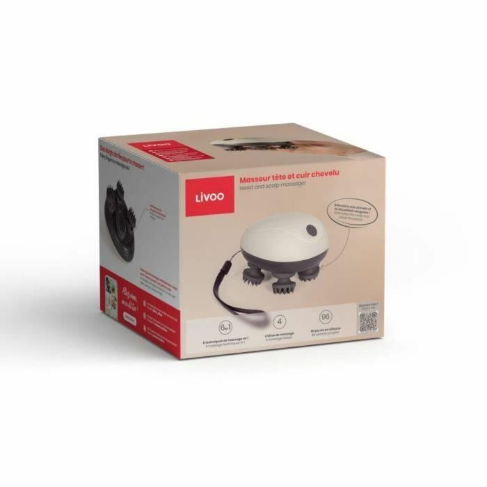 LIVOO DOS202 Masajeador de Cabeza y Cuero Cabelludo, 2 Horas, 96 Púas, 4 Cabezales, 3 Modos, IPX4, Crema / Gris Oscuro 4