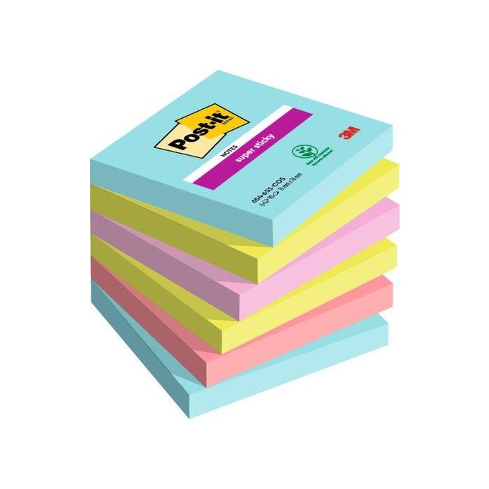 Post-It Notas Adhesivas Super Sticky 4 Colores, 6 Blocs 76x76 mm