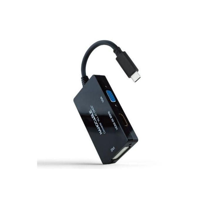 Adaptador USB-C a VGA/HDMI/DVI NANOCABLE 10.16.4301-ALL 20 cm Negro 0 Adaptador USB-C a VGA/HDMI/DVI NANOCABLE 10.16.4301-ALL 20 cm Negro 0