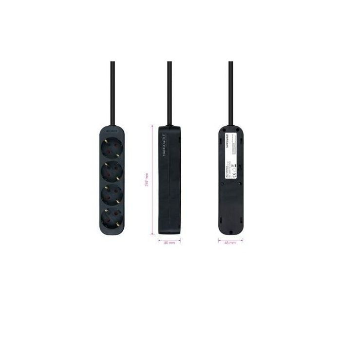 Nanocable 10.37.0004-NS-BK Regleta 4 Tomas de Corriente con Toma de Tierra, Protección Infantil, Cable 1.4m, Negra, 3680W 2 Nanocable 10.37.0004-NS-BK Regleta 4 Tomas de Corriente con Toma de Tierra, Protección Infantil, Cable 1.4m, Negra, 3680W 2