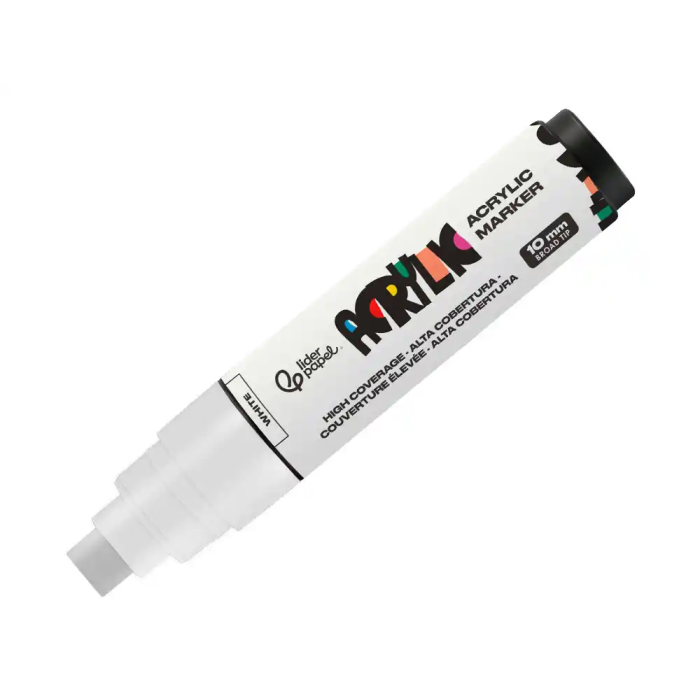 Liderpapel Rotulador Acrilico Base Agua Todo Tipo de Superficie Punta Rectangular 10 mm Blanco 1