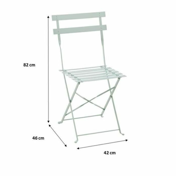 Conjunto Bistró 2 Personas - Mesa Redonda 60 cm con 2 Sillas - Acero Pintado Polvo Verde Celadón - Mesa 60x71 cm, Silla 42x45x82 cm