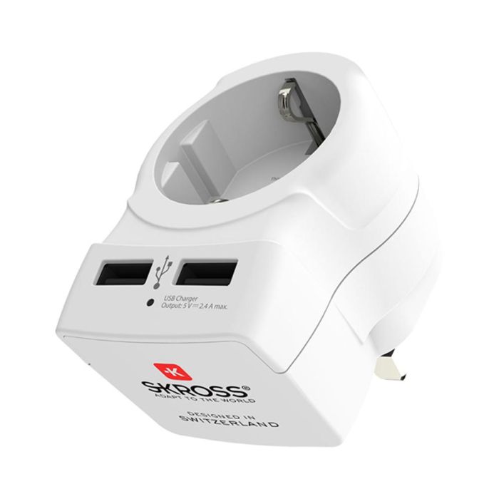 Skross 1500280 Adaptador de Viaje Europeo a Reino Unido con 2 Puertos USB Tipo A 1
