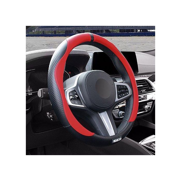 Sparco SPCS128RS Funda Volante Universal Rojo PVC y Caucho Elástico Duradero para Volantes de 37-38 cm. Agarre Cómodo, Antidesvanecimiento