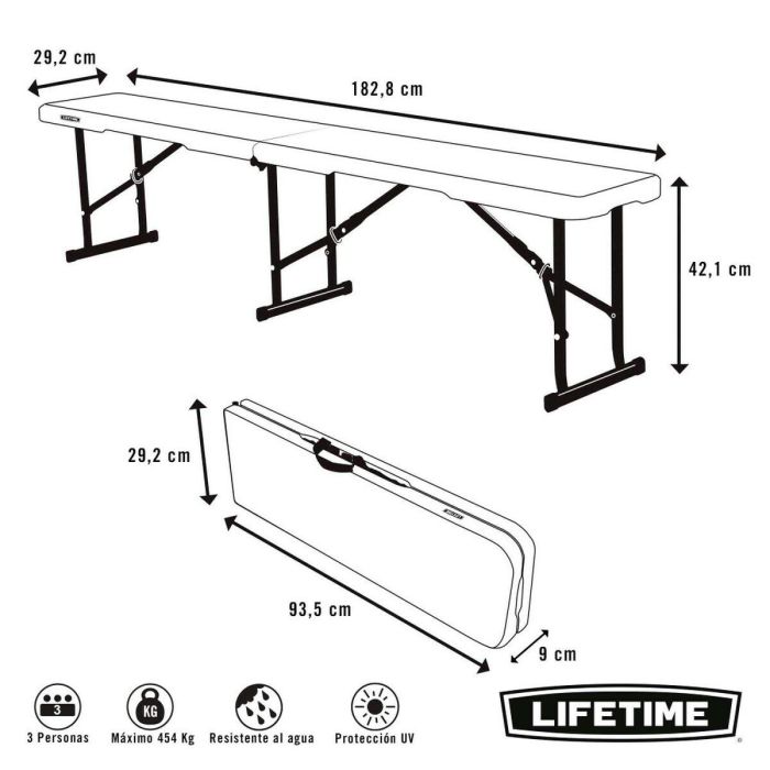 Banco Lifetime Blanco Plegable 183 x 42 x 29 cm 1 Banco Lifetime Blanco Plegable 183 x 42 x 29 cm 1