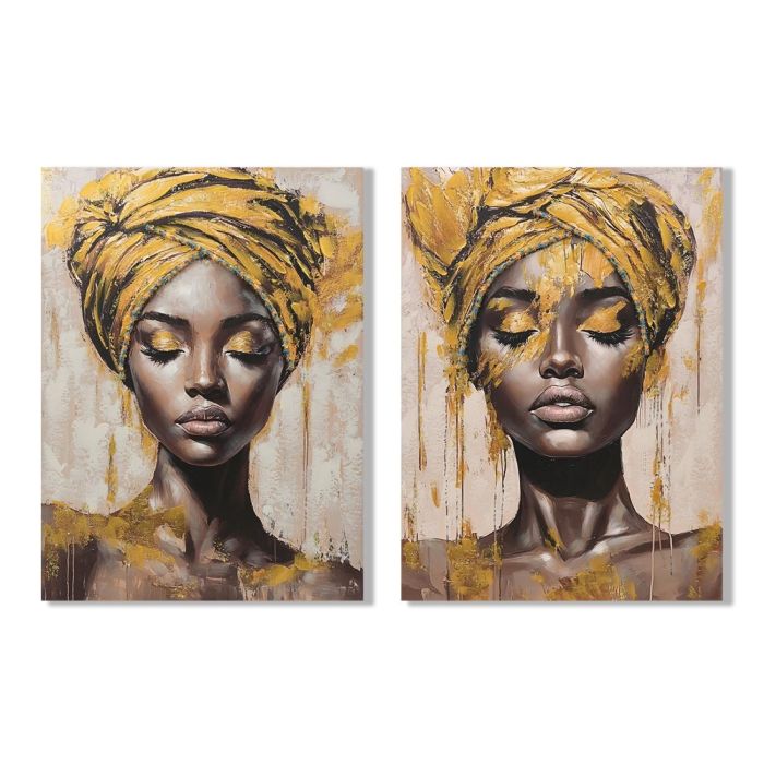 DKD Home Decor Cuadro Colonial Africana Dorado Marrón 120x90 cm Lienzo/MDF (2 Unidades)