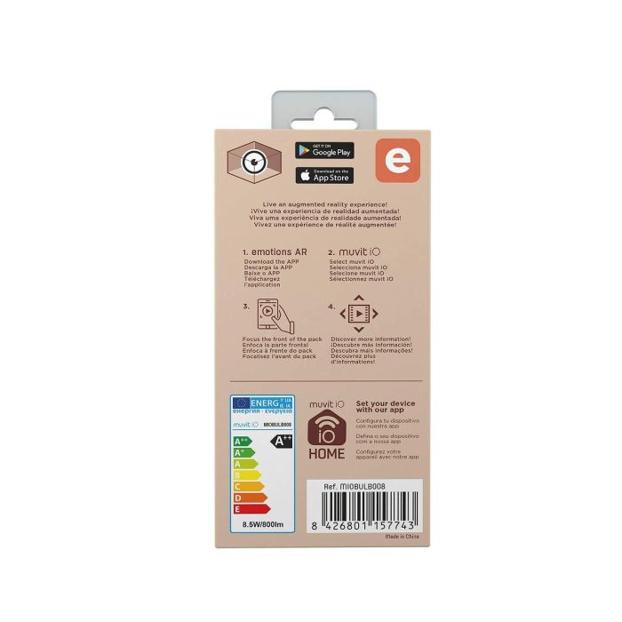 muvit iO bombilla inteligente A60 E27/9W/806lm RGB+Blancos D60*H110 8