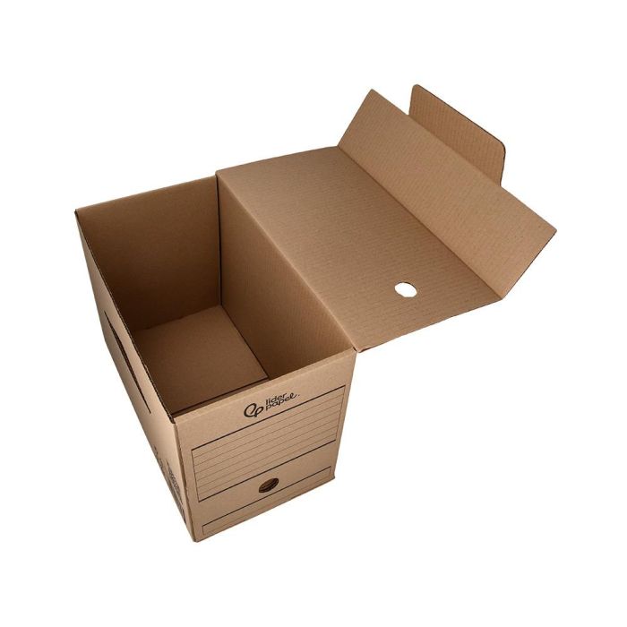 Caja Archivo Definitivo Liderpapel Folio Doble Ancho Carton Reciclado 400 gr-M2 Lomo 200 mm Kraft 367x200x251 mm 7