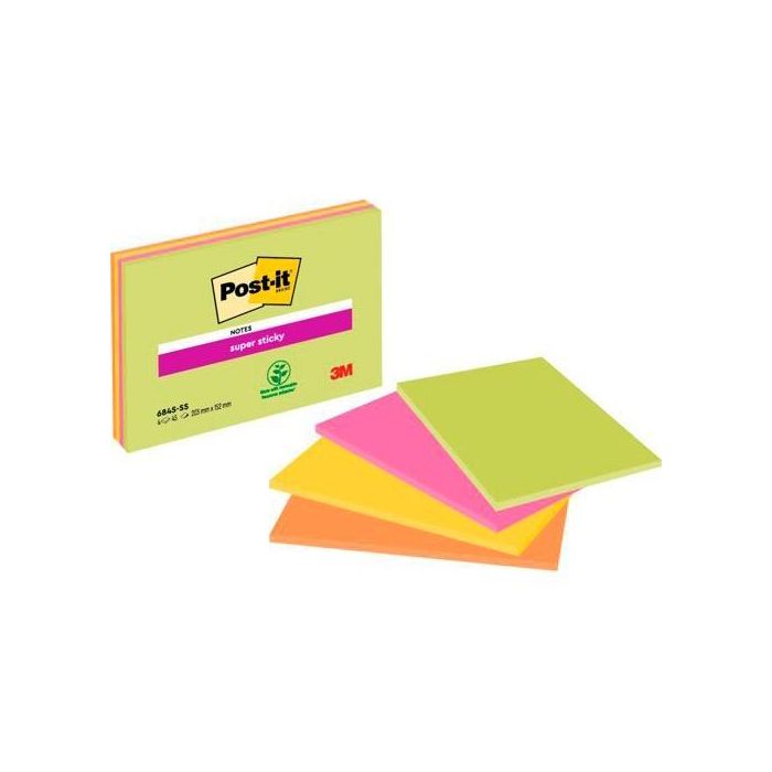 Post-It Bloc Notas Super Sticky Para Reuniones 203x152 mm C-Surtidos Neón Pack 4 Ud (Set de 12) 45H (Set de 12)