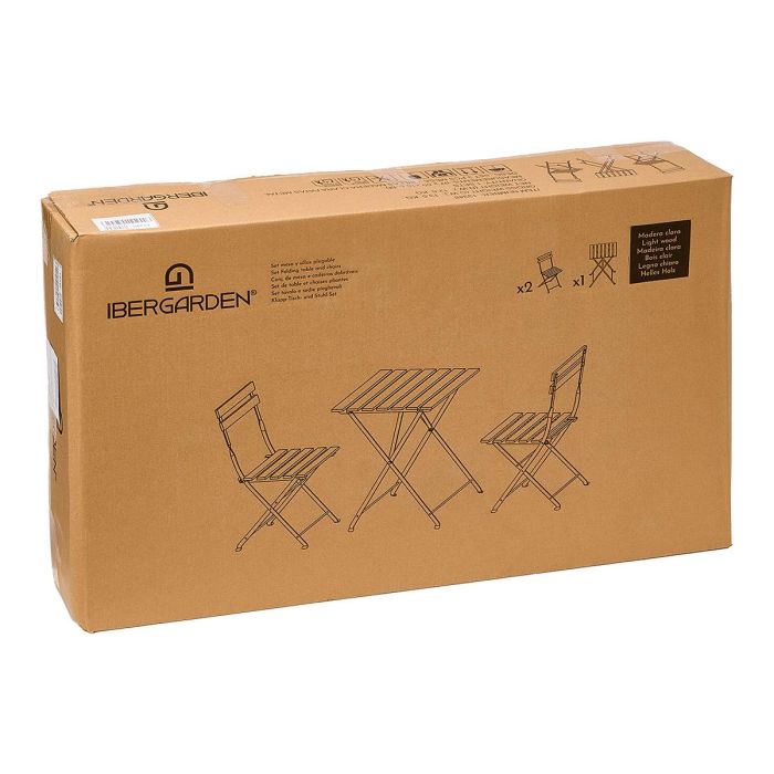 Ibergarden Set Mesa 2 Sillas Madera Clara Acacia Patas Metal 55x53x71 cm 2