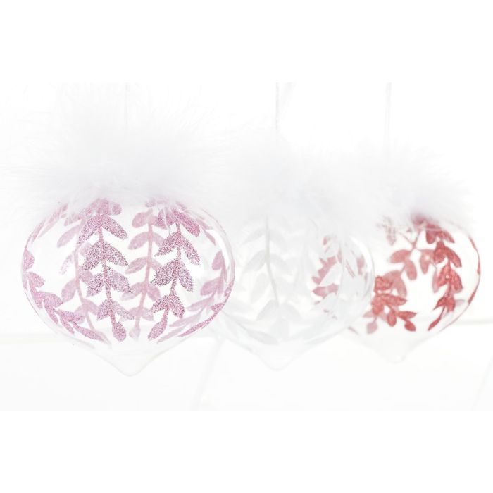 DKD Home Decor Decoración Colgante Navidad Tradicional, Cristal Poliéster, Surtido Rojo Rosa Blanco, 8x8x8 cm (12 Unidades) 1