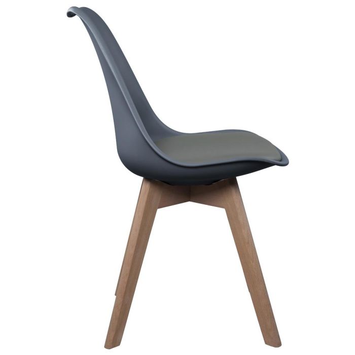 Home Deco Factory Silla COPENHAGUE Acolchada Gris Diseño Escandinavo Patas Madera Haya 49x58 cm 2