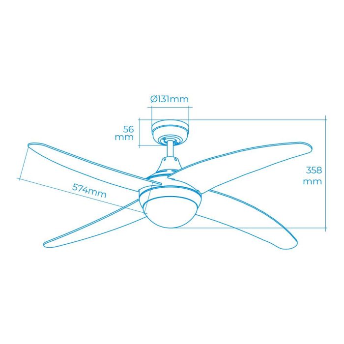 Ventilador de techo modelo caspio. color blanco. potencia: 60w aspas: ø132cm con mando a distancia edm 1