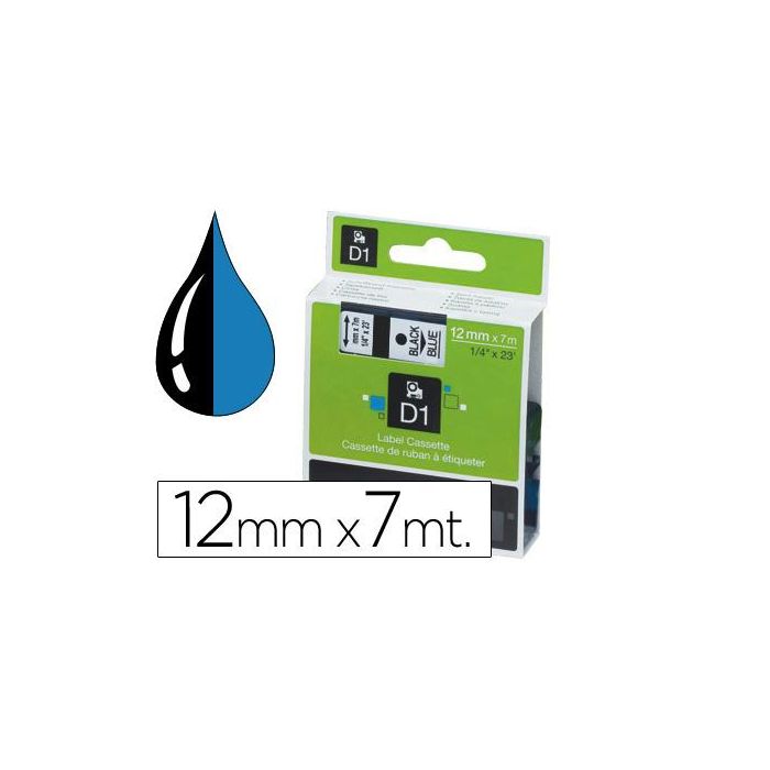 Dymo Cinta De Transferencia Termica D1 45016. Etiquetas Estándar Negro Sobre Azul De 12 mmx7M.Poliester Autoadhesiva. Rotuladora Labelmanager