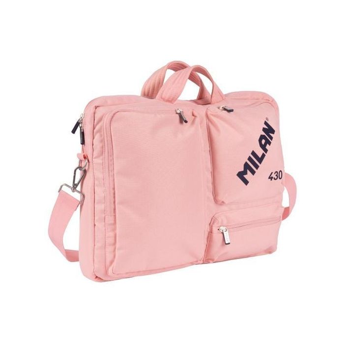 Milan 430 Maletín para Portátil 17 pulgadas Rosa, Compartimento Acolchado, 3 Bolsillos, Tejido Ripstop Resistente, Asas y Correa Hombro