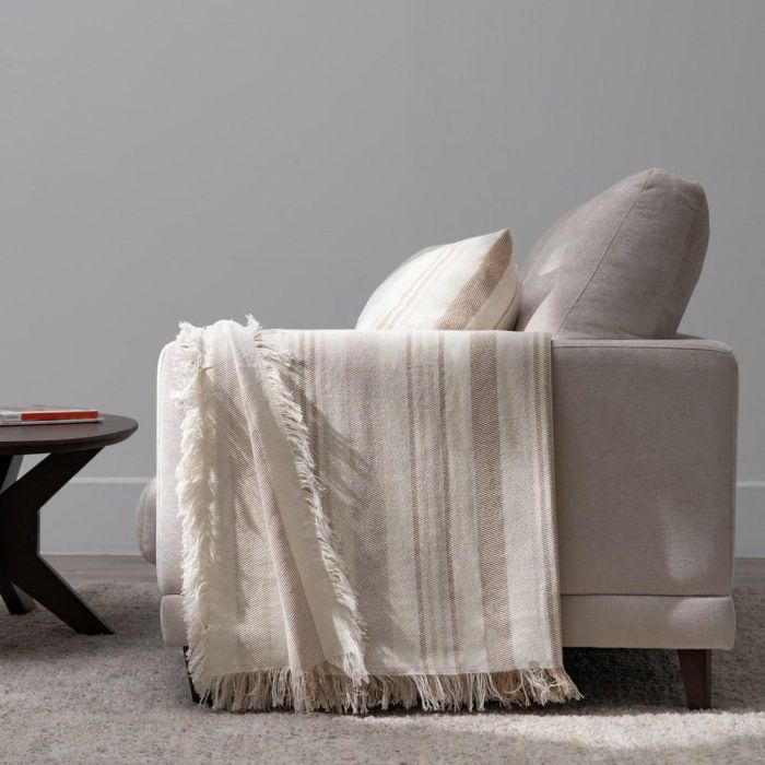 Colcha Rayas Beige-Marrón Algodón 200 X 260 cm