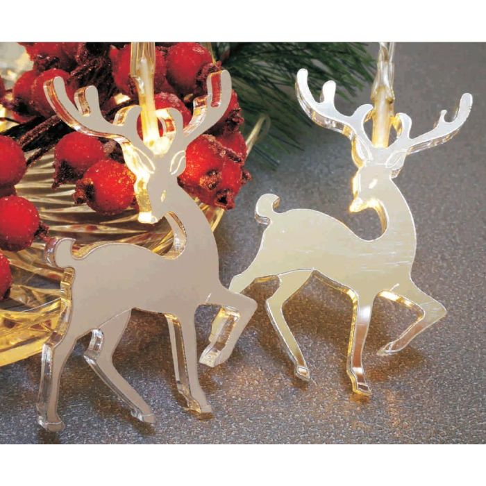 DKD Home Decor Guirnalda Navidad Tradicional Plateada con 10 Leds, Diseño Reno, 107 cm de Largo, Material PVC, Alimentación Pilas AA 1