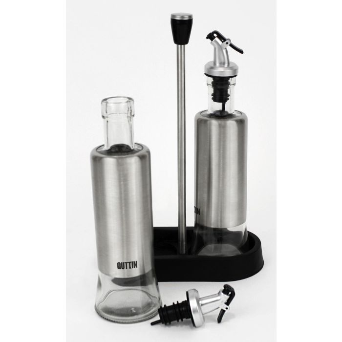 Quttin Set 2 Aceiteras de Acero Inoxidable con Soporte - 9.5 x 27.7 x 17.8 cm (8 Unidades) 9