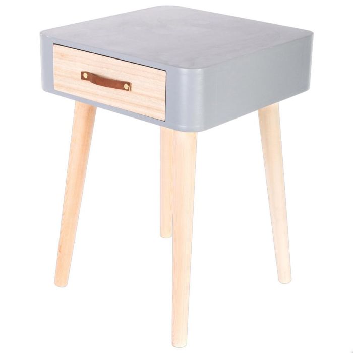 Home Deco Factory Mesita de Noche Gris Essentiel Estilo Escandinavo Madera Cajón 35x35x48 cm 1