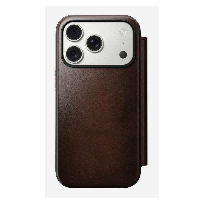 Nomad Modern Leather Folio para iPhone 17 Pro - Funda de Cuero Marrón Rustic con 3 Bolsillos, Compatible con MagSafe, Cierre Magnético 4