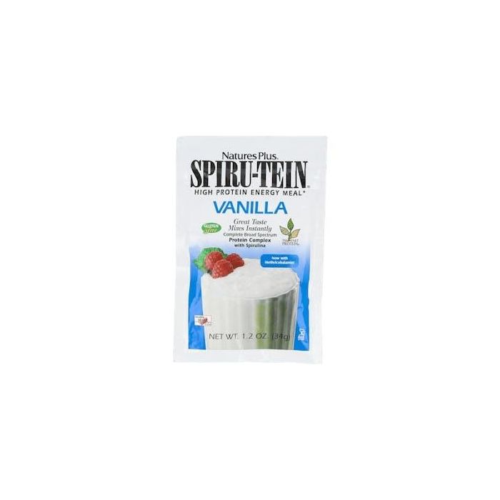 NATURES PLUS Spiru-Tein Batido Proteínas Vegetales Vainilla 8 Sobres 34g para Deportistas y Control de Peso