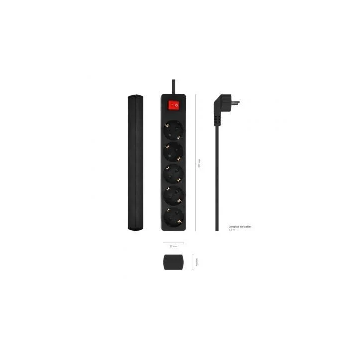 Aisens Regleta de Enchufes Múltiple 5 Tomas con Interruptor, Cable 3x1.5mm², Negro, 1.4M Aisens Regleta de Enchufes Múltiple 5 Tomas con Interruptor, Cable 3x1.5mm², Negro, 1.4M