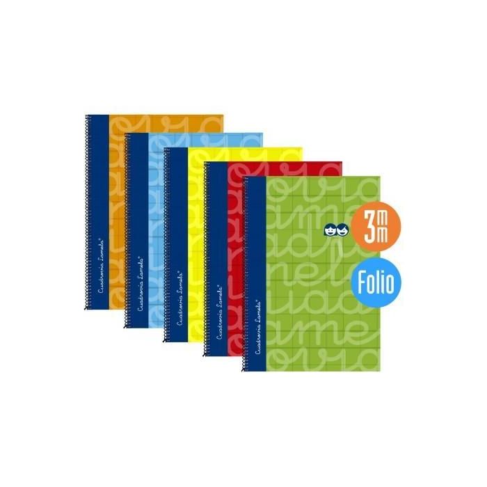 Lamela Cuaderno Espiral Folio 80 Hojas 90 gr Cuadrovía 3 mm con Margen, Cubierta Extradura, Surtidos (Set de 5) (Set de 5)