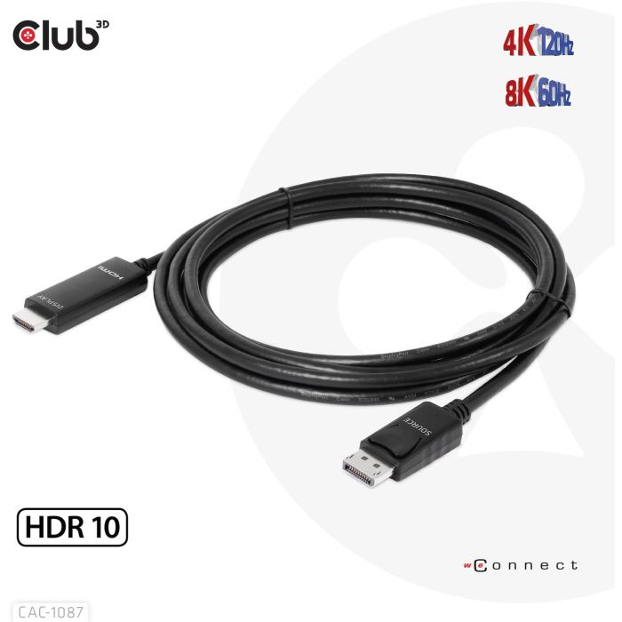Club3D CAC-1087 Cable DisplayPort 1.4 a HDMI 2.1 Activo HDR 8K@60Hz/4K@120Hz 3m con HDCP 5