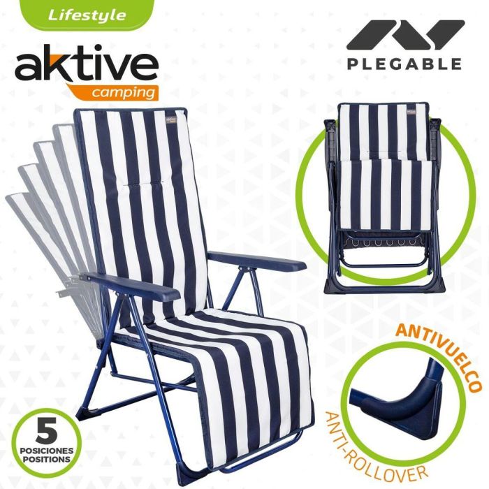 Tumbona Aktive Blanco Azul marino Reclinable A rayas 147 x 70 x 48 cm (2 Unidades) 2 Tumbona Aktive Blanco Azul marino Reclinable A rayas 147 x 70 x 48 cm (2 Unidades) 2