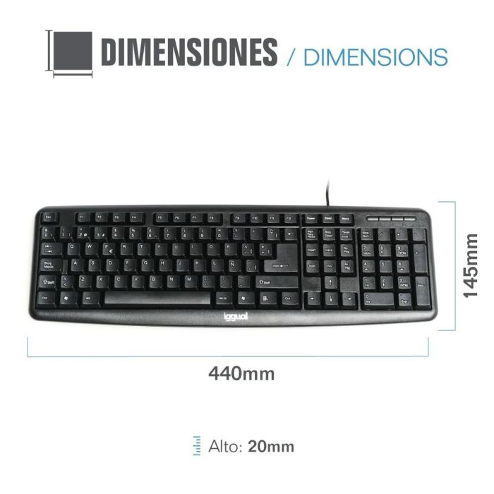 Teclado iggual QWERTY USB Negro Qwerty Español 2