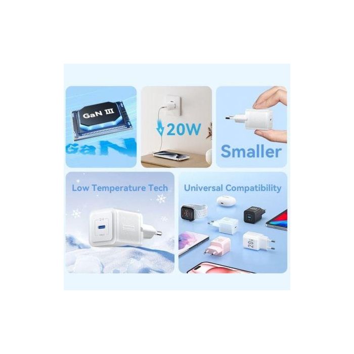 Cargador de Pared GaN Vention FEPW0-EU/ 1xUSB Tipo-C/ 20W 2
