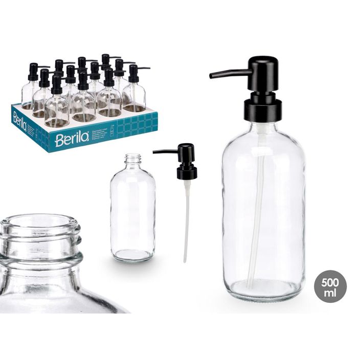 Berilo Dosificador de Cristal Redondo Transparente 500 ml, Material Vidrio y Plástico, Medidas 9.5x21.4x7.4 cm (12 Unidades)