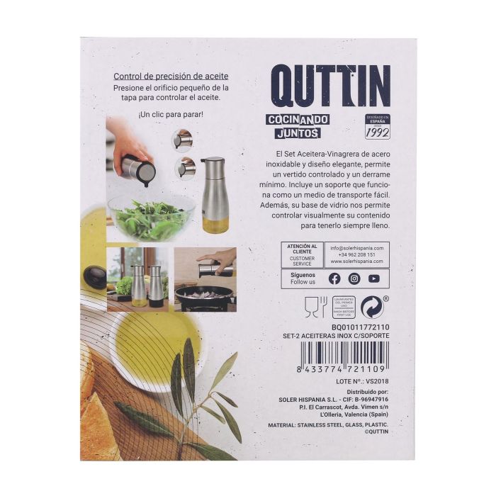 Quttin Set de 2 Aceiteras de Acero Inoxidable con Soporte - 18x9.5x23 cm, 320 ml (12 Unidades) 5 Quttin Set de 2 Aceiteras de Acero Inoxidable con Soporte - 18x9.5x23 cm, 320 ml (12 Unidades) 5