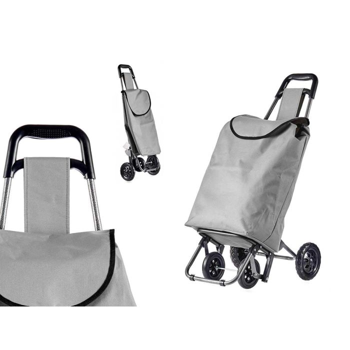 Kinvara Carro de Compra Gris Claro 22x98x38 cm - 30 L, Tela, Plástico, Metal (Set de 6)