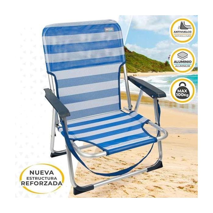 Silla playa aluminio plegalbe fija rayas mar 44x35x72 cm 5 Silla playa aluminio plegalbe fija rayas mar 44x35x72 cm 5