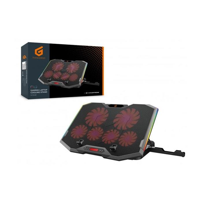 Conceptronic Thyia01B Base Refrigeración Portátiles RGB, 6 Ventiladores, Ajuste Altura, Soporte Móvil 1 Conceptronic Thyia01B Base Refrigeración Portátiles RGB, 6 Ventiladores, Ajuste Altura, Soporte Móvil 1