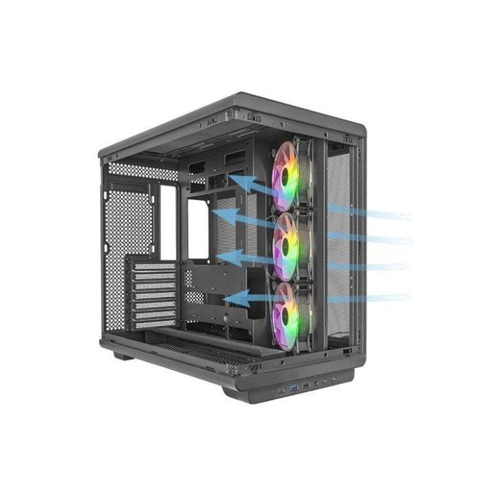 Mars Gaming MCREV Caja ATX Semitorre Gaming con Cristal Templado y ARGB, Compatible con Placas ATX, Micro-ATX y Mini-ITX, Diseño Panorámico y Refrigeración Avanzada 1