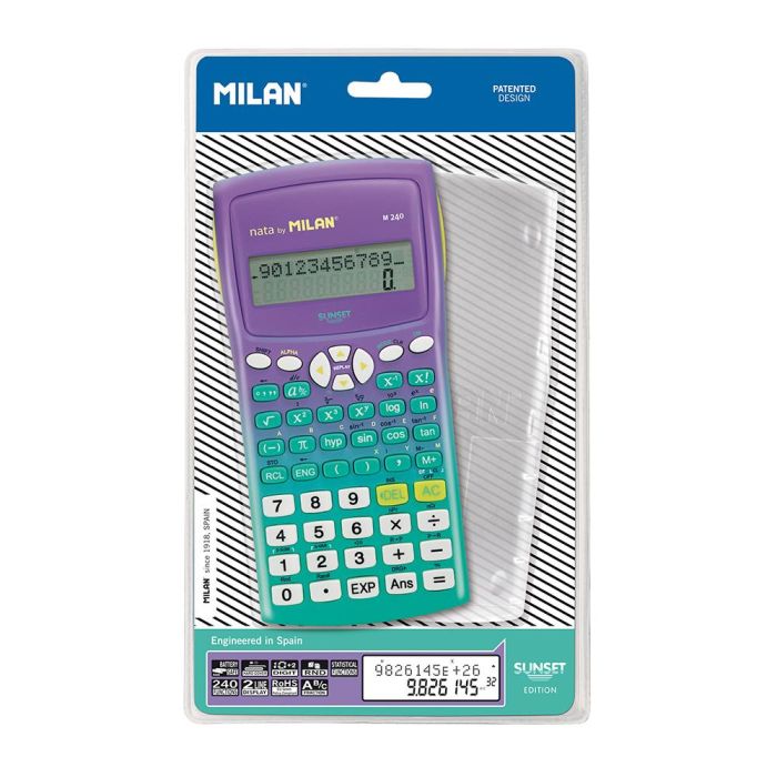 Milán Calculadora Científica m240 Sunset Verde, 240 Funciones, Pantalla 2 Líneas, Color Turquesa y Lila 2 Milán Calculadora Científica m240 Sunset Verde, 240 Funciones, Pantalla 2 Líneas, Color Turquesa y Lila 2