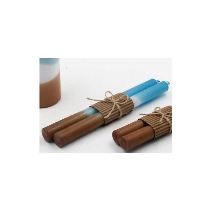 DKD Home Decor Vela Mediterraneo de Cera Azul y Marrón, 25 cm de Alto, Set de 2 Unidades
