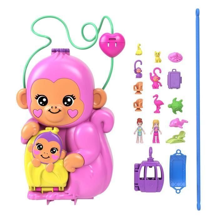 Mattel Hwp04 Set Cofre Mamá Mono y Bebé Polly Pocket - Juego Jungla 2 en 1 con Micromuñecas y Accesorios Portátil