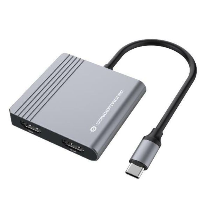 Conceptronic DONN13GR Hub USB Tipo C con HDMI, USB-C PD y USB 3.0 para MacBook, Chromebook y más, 4 en 1