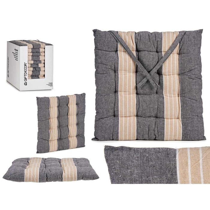 Giftdecor Cojín para Silla de Rayas Gris Oscuro 40x40x5.5 cm - Algodón y Poliéster (12 Unidades)