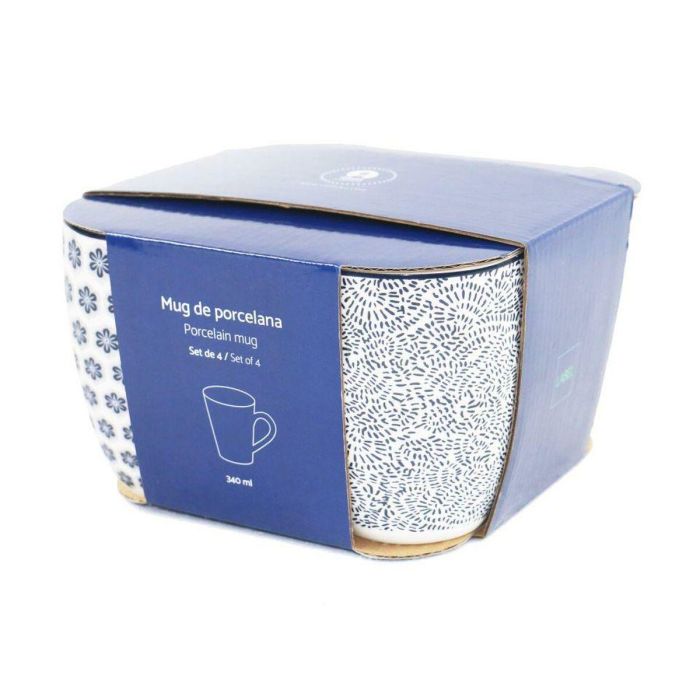 Juego de 4 Tazas Mug Home ESPRIT Azul Blanco Porcelana 340 ml 1