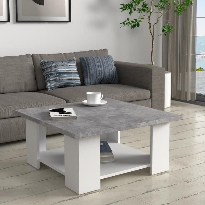 Mesa de centro PILVI - Hormigón blanco y gris claro - L 67 x P 67 x A 31 cm 2 Mesa de centro PILVI - Hormigón blanco y gris claro - L 67 x P 67 x A 31 cm 2