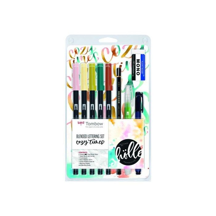 Set Lettering Tombow Cozy Times 5 Rot. Abt Dual Brush + 1 Pincel Water Brush + 1 Lapiz Grafito + 1 Rot. Caligrafia Duro Y Blando + 1 Goma + Paleta De Mezclas Y Manual Instrucciones B/10