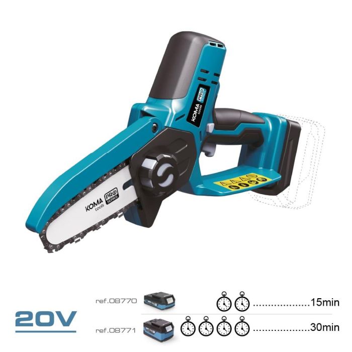 Koma Tools 20v-mms Mini Motosierra 20V con Espada 4" (101mm) Tensado sin Herramientas Pro Series Batería No Incluida 1