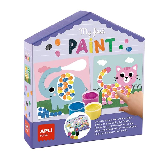 Mi primer juego de pintura. rellena las ilustraciones con tus huellas. 6 laminas y 6 botes de pintura de dedos. 21x5,5x23,3 cm 1 Mi primer juego de pintura. rellena las ilustraciones con tus huellas. 6 laminas y 6 botes de pintura de dedos. 21x5,5x23,3 cm 1